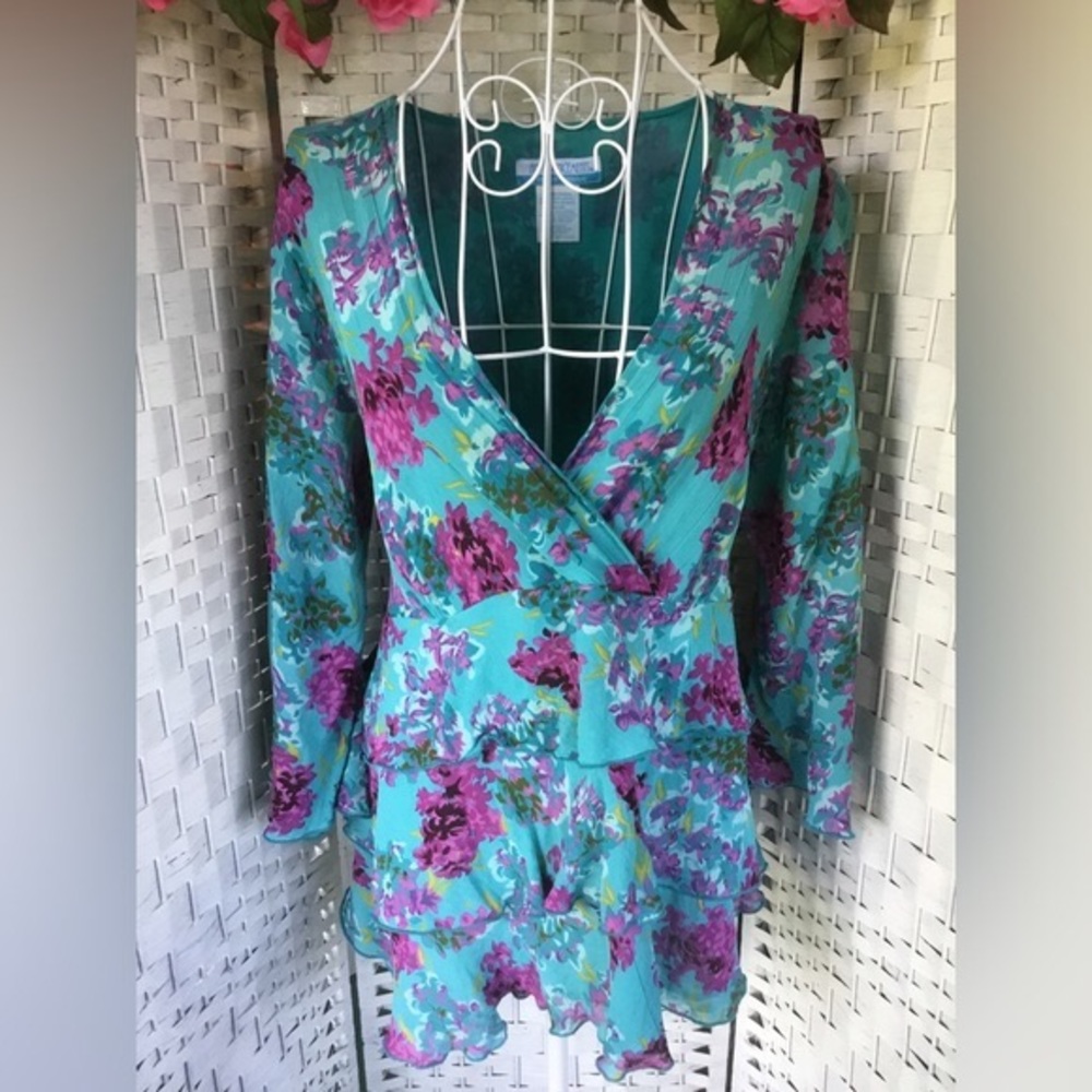 Announcements Blue and Purple Floral Ruffled Tiered Maternity Top Ruffle…